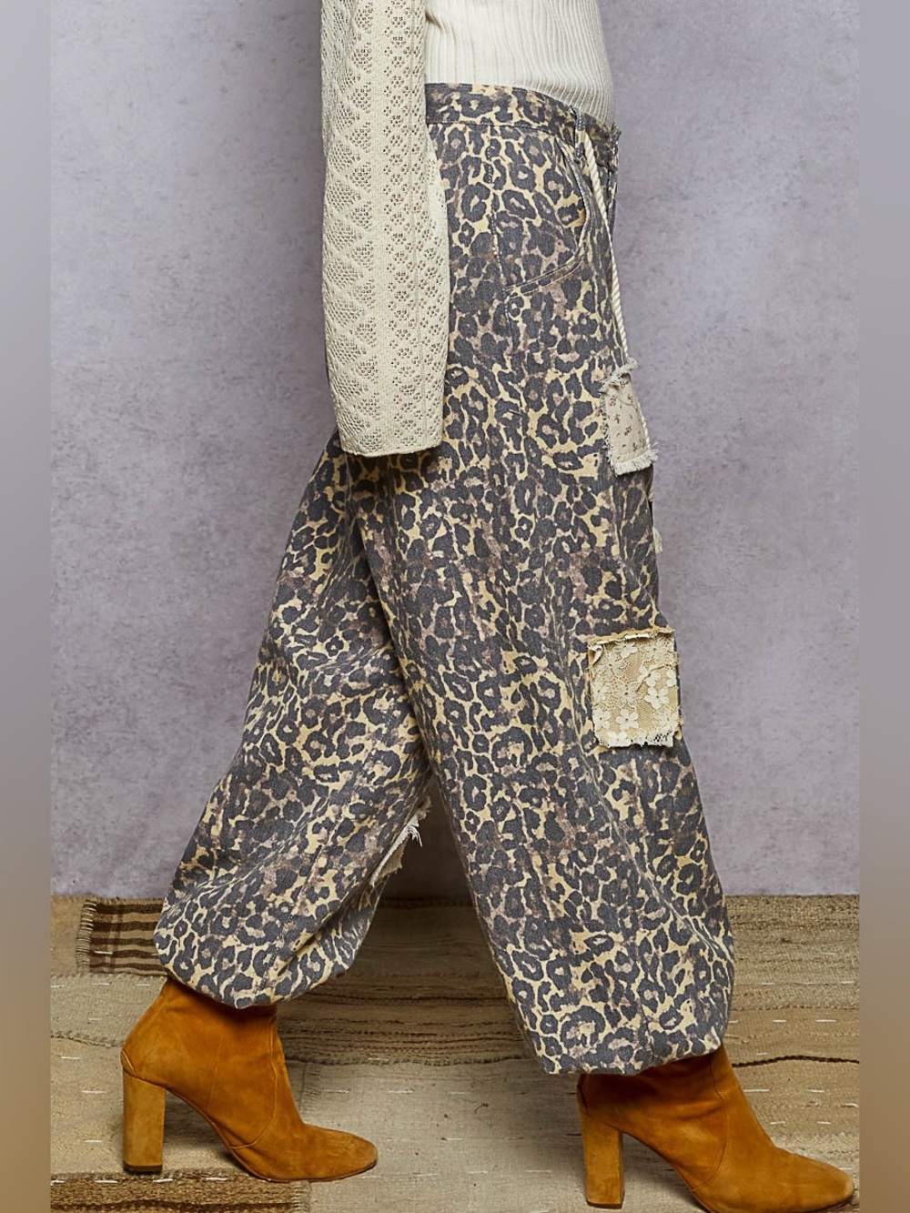 POL Leopard Print Patchwork Joggers - size Medium